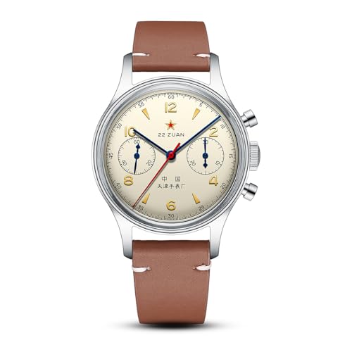 Seagull 1963 Internationale Ausgabe,ST1901 Uhrwerk,Mechanische Herrenarmbanduhr Luftfahrt Chronograph Fliegeruhren,Handaufzug (Braun)