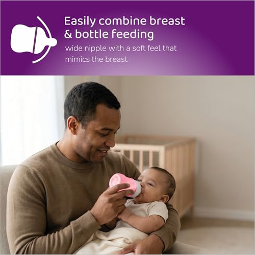 Image of BeeBaby Ease Wide Neck Colour Feeding Bottle 300 ml | BPA Free Easy Latching Baby Milk Bottle for Newborns & Infants | Soft Silicone Anti-Colic Nipple Fast Flow (8 Months +) |Pink, Pack of 2