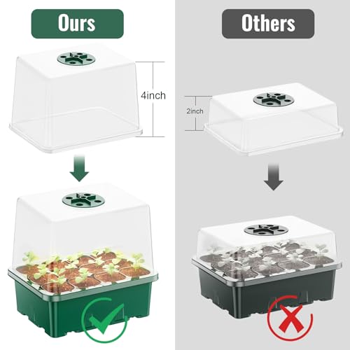 NBPLUS Seed Starter Tray with Grow Light, 5 Pack 60 Cells Seed Starter kit with Humidity Dome and Base, Plant Seedling Trays Indoor Greenhouse Gardening (Green 5 Pack) - Image 6