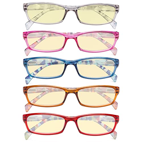 Image of Eyekepper 5 Pack Computer Glasses Digital Eye Strain Prevention Blue Light Filter Reading Glasses Yellow Tinted +0.00