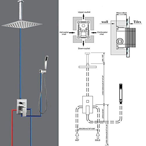 STARBATH SS01FCN 12 Inch Ceiling Mounted Shower System with Rain ShowerHead and Handheld Shower Head, Shower Faucet Rough-in Mixer Valve and Trim Included Shower Combo Set, Brushed Nickle