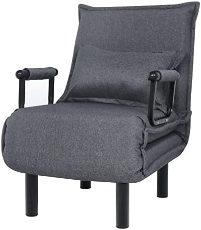 YOURLITE 3-in-1 Sofa Bed Chair, Convertible Adjustable Folding 6 Position Arm Chair Sleeper w/Pillow, Upholstered Seat, Zips Design, Leisure Chaise Lounge Couch for Living Room Home Office (Grey)