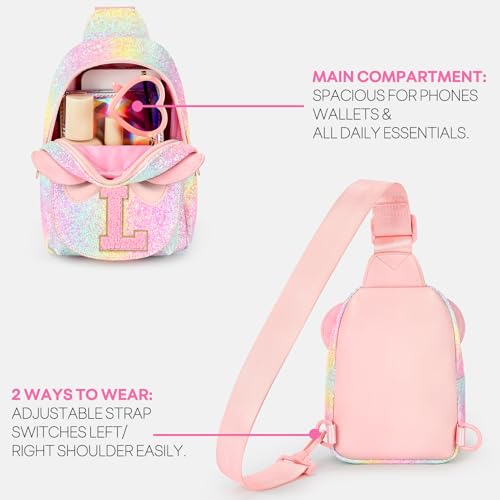 Image of Mibasies Sling Bag for Girls Gift, Toddler Girl Toys, Glitter Rainbow L | Cute Design, Adjustable Strap, Premium Durable Materials, Ideal Gift for Girls 4-6 for Birthdays, Christmas & Holidays