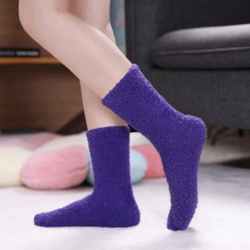 Image of CHOWISH Womens Fuzzy Slipper Socks Super Soft Microfiber Fluffy Cozy Winter Warm Fuzzy Crew Socks