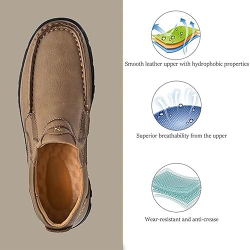 Men's Slip-On Leather Platform Walking Loafers Outdoor Lightweight Non-Slip Soft Sole Hiking Shoes Comfortable Work Office Moccasins Shoes3