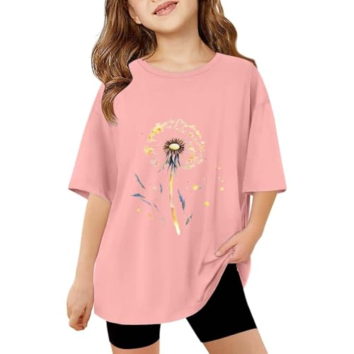 Summer Girls Kids T-Shirt Cute Dandelion Floral Short Sleeve Tee Blouses Loose Fit Round Neck Casual Tops for Toddler