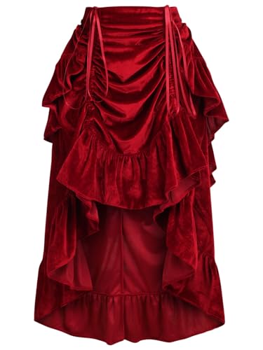 Dark Red Velvet Adjustable High Low Bustle Skirt (Regular)
