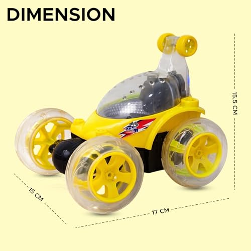 Image of NHR Launch RC Stunt Car for Kids, 360 Rotating Remote Control Car with Smoke Spray, Music & Lights, High-Speed Rechargeable Toy Vehicle Gift for Boys & Girls (2+ Years, Yellow)