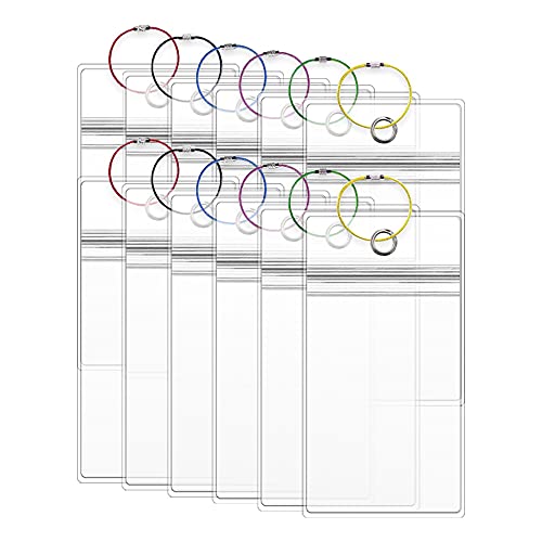 EDEVOLUTION 12 Pack Cruise Luggage Tag Holders, Luggage E-Tags Holders Clear Waterproof Thick PVC Bags with Zip Seal & Colorful Steel Loops for Cruise Ships & Tags for Cruises