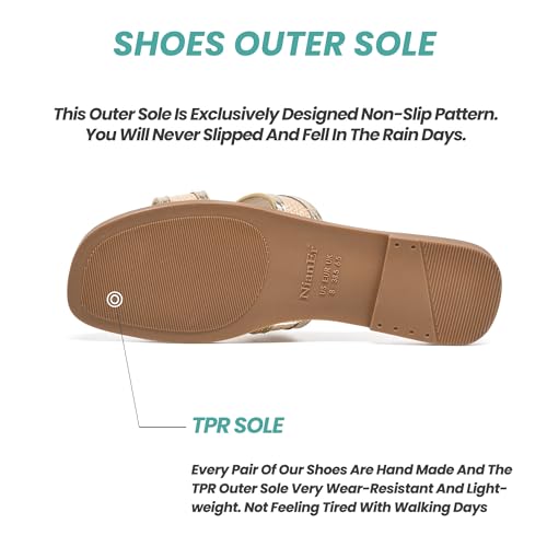 Image of NianEr Womens Microfiber Leather Memory Foam H Sandals Summer Shoes Slides | Flat, Comfortable, Slip On, Dressy, Dress, Beach, Vacation, Designer, Comfy, Casual, Bridal, Church, Boho, Office, Work