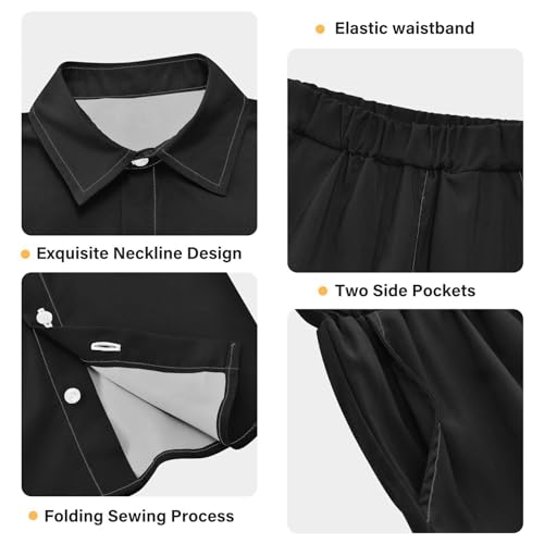 Image of 3T Toddler Boy Shorts Set Black Hawaiian Button Down Shirts Summer Outfits for Little Boy