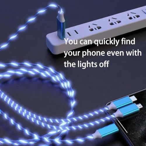 Image of 3 Combinations Multi Ports USB Charger Cable A to Micro USB /Type C PD Fast Charging Cord Light Up LED Current to be a Night Light Compatible with Most of Devices-39 inches Blue.