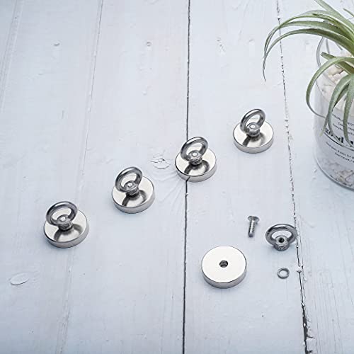 Neosmuk Fishing Magnets, 100Lbs+ Pull Up Force 1.26 Inches In Diameter Rare Earth Magnet With Stainless Steel Eye Bolt For Retrieving In River And Magnet Fishing(Silvery White,Pack Of 4) #TOP2