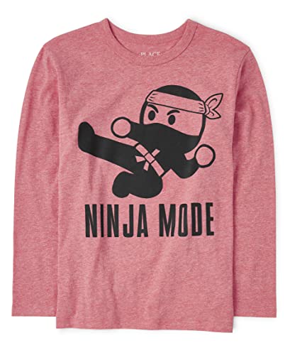 The Children's Place boys Long Sleeve Graphic T-shirt T Shirt, Ruby Ninja Mode, XX-Large US