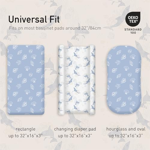 Image of Gllquen Baby Bassinet Sheets 2-Pack for Baby Girl Boy Blue Seashell