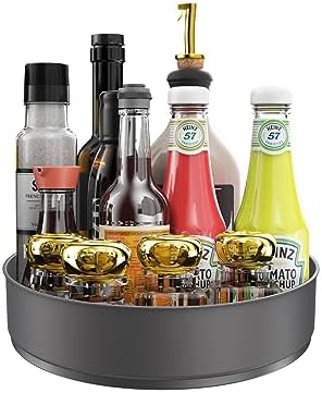 WUIVIUT Rotating Stainless steels Storage Disc Countertop Display Rack Lazy Susan Spice Rack Organizer Plastic for Refrigerator Storage Cabinet（Black）