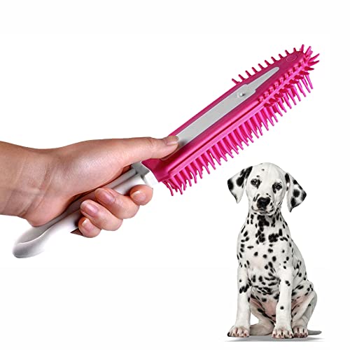 Pet Hair Remover Dual Purpose Rubber Hand Brush Hair Cleaner Fur Lint Removal Reusable Portable Cat And Dog Hair Remover Brush For Cleaning Pet Hair Carpets Corners Stairs Clothes Pet Supplies (PINK)