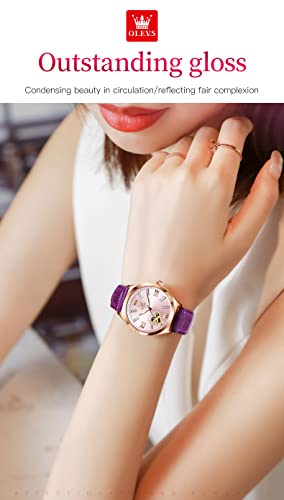 Image of OLEVS Watches for Women Automatic Ladies Watch Mechanical Leather Strap Self-Winding Diamond dial Waterproof