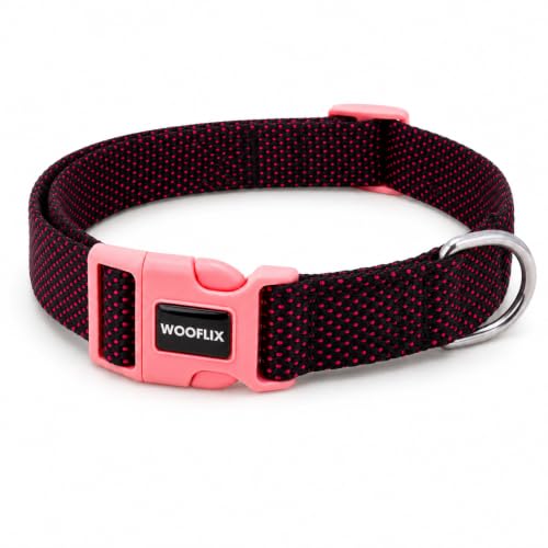 Image of Wooflix Premium Adjustable Dog Collar for Small, Medium & Large Breed Dogs | Heavy Duty Nylon Dog Neck Belt with Strong Buckle & D-Ring for Walking, Training & Daily Use (Pink, Extra Large)