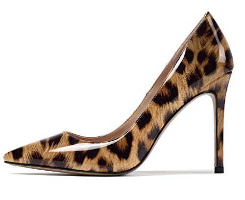 EDEFS Damen Comfort Fashion Pumps 100mm High Heel Basic Pumps Klassisches Abendschuhe Leopard EU40