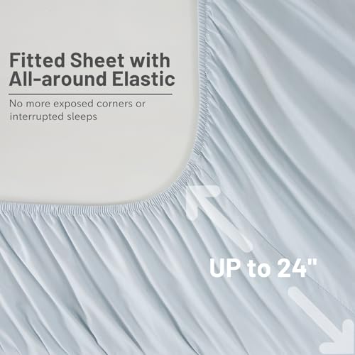 MEISHANG Extra Deep Pocket California King Sheets Cotton - 1000 Thread Count Sheets -Fits 18"-24" in Deep Mattress,100% Egyptian Cotton,Sateen Weave, Soft & Breathable - 4 Piece (Cal King, Light Blue)