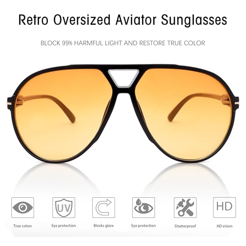 Bouryo Retro Aviator Sunglasses for Women Men - Oversized Trendy 70s Sun Glasses Vintage Big Round Shades4