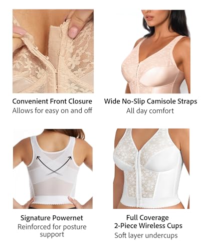 Exquisite Form 5107565 Fully Slimming Wireless Back & Posture Support Longline Bra with Front Closure & Lace - Image 5