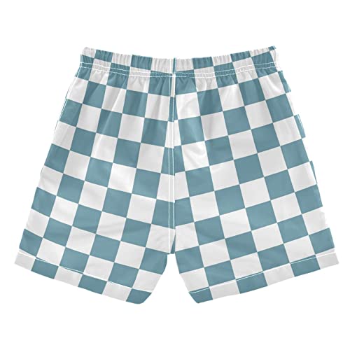 Blue White Checkerboard Boys Swim Trunks Squares Plaid Toddler Beach Board Shorts Baby Summer Bathing Suit 2T2