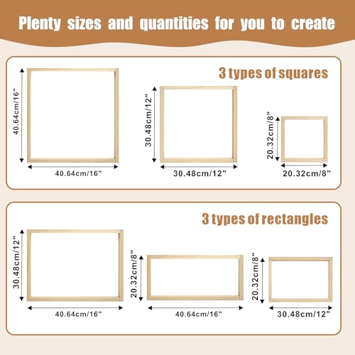 6 Sets Stretcher Bars for Needlework with 100 Tacks for Women's Birthday Gifts,3 Sizes 12pcs Wooden Canvas Splicing Stretcher Bars Needlepoint Embroidery Stitch Frame Set for Crafts Art