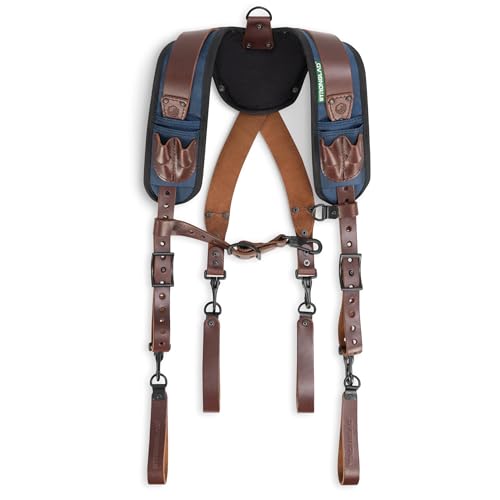 STRONGLAD Tool Belt Suspenders - Full-Grain Leather 1680D Nylon Padded Shoulder Straps Adjustable Heavy-Duty Construction Support