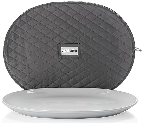 STOZU Estojo de armazenamento de pratos – 50,8 cm x 38,1 cm com interior acolchoado e suporte de etiqueta – Cinza – Recipientes de armazenamento da China para pratos e cargas