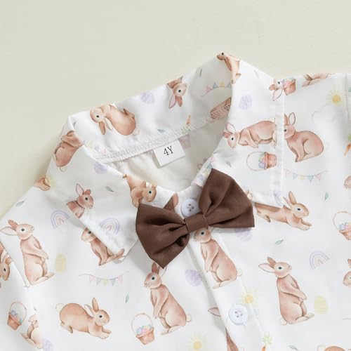 Image of Owl's-Yard Baby Boy Easter Outfits Rabbit Carrot Short Sleeve Button Down Shirts and Solid Color Shorts 2 Pcs Summer Set