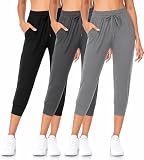 FULLSOFT 3 Pack Capri Sweatpants for Women-Womens Joggers with Pockets Athletic Leggings for Workout Yoga Running(Capri-Black,Ebony,Slate Heather,Large)