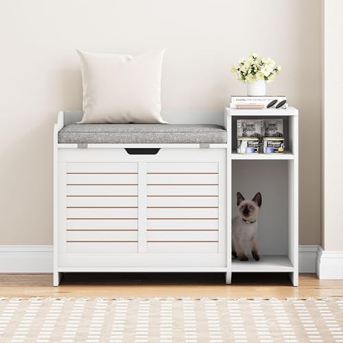 Cat Litter Box Enclosure with Top Opening - Hidden Litter Box Cabinet Furniture with Storage,Litter Box Enclosure with Soft Pads,23