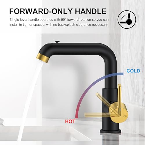 KENES Black and Gold Pull Down Bathroom Faucet Single Handle, Single Hole Bathroom Sink Faucet with Pull Out Sprayer, Vanity Faucet with Pop Up Drain & Deck Plate, LJ-9055A-BG by KENES - Used condition - Image 9