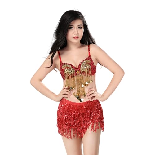 Tenue de danseuse du ventre avec soutien-gorge pailleté et jupe à franges d'Halloween