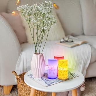 Retisee 3 Pcs Coquette Pink Bow Flameless LED Candles with Remote Pink Bow Room Decor 3x6 Inch Color Changing Battery Operated Pillar Candles for Party