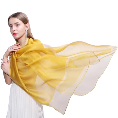 HURESON Lightweight Silk Scarf Shawl Elegant Soft Shawls and Wraps for Evening Dresses Yellow glitter Scarves for Women for All Seasons