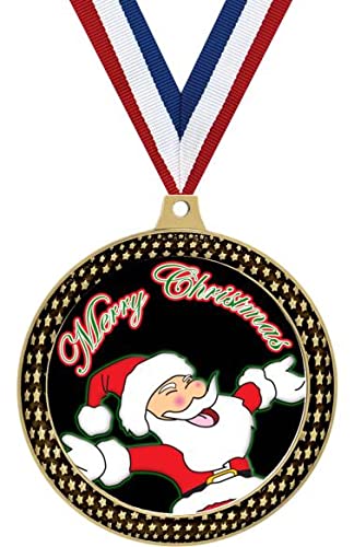 Santa Claus Starfire Medals and Trophies, 2.5" Gold Merry Christmas Medal Awards, 1 Pack Prime