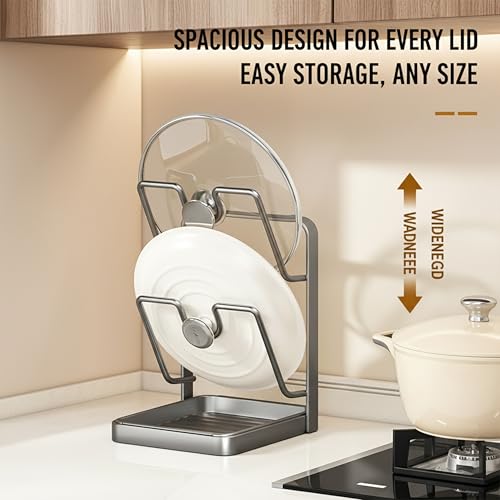 WRSFXV 2026 Upgraded Kitchen Pot Lid Storage Rack, Multifunctional Pot Lid Organizer Rack, Lid Holder While Cooking, Lid And Spoon Rest, Thickened Carbon Steel Material (Double Layer-Gray) - Thumbnail 5