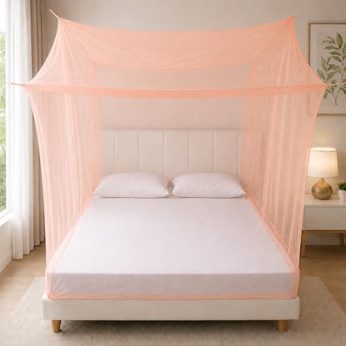 Image of BENAVJI Foldable Machardani Single Bed Pure Cotton Mosquito net (Peach, 3.5FT X 6FT) | Strong, Breathable, Lightweight, Portable & Ideal for Daily Usage | Full Protection for Home & Travel
