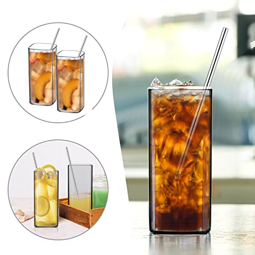 Xuwaidsgn 4 Pack Acrylic Square Drinking Glasses 12Oz Reusable Square Juice Cocktail Glasses With Steel Straw Unbreakable Square Shape Tumbler For Water, Beer, Mixed Drinks And Milk #TOP3