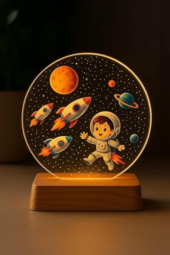 Image of 3D Acrylic LED Night Light - Warm White & Colorful Rocket Design with Durable Plastic Base, Decorative Table Lamp for Bedroom, Living Room, Kids Room, Study & Home Decor Gifting