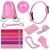 Bindokun Pilates Set, 13 Teiliges Pilates Essential Kit für Frauen, Pilates Zubehör Set mit Pilates Ring, Yoga Ball, Fitnessbänder, Grip Socken, Pilates Set für Zuhause Bauch Beine Po Studio-Workout