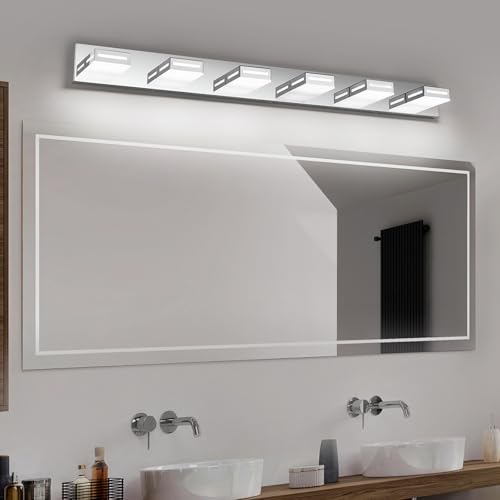 Image of LED Modern Bathroom Light Fixtures, 6-Light 48-Inch Chrome Vanity Lights for Bathroom Lighting Fixtures Over Mirror, 6000K Cool White 350 Rotatable Wall Lamp