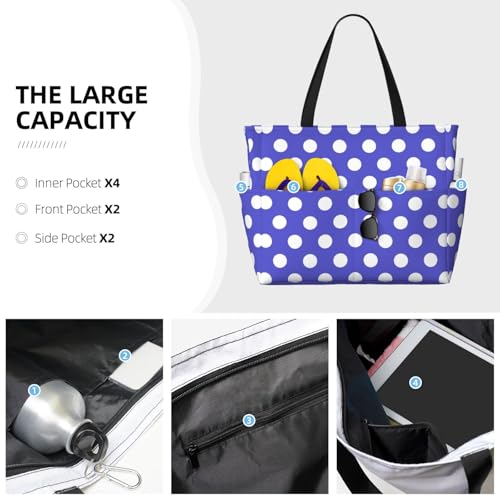 Large Beach Bags for Women Sandproof - Purple polka dot print (A) Summer Work Travel Tote Bags with Zipper3