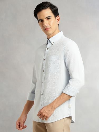 Image of Thomas Scott Men's | Slim Fit | Striped Design | Button-Down Collar | 100% Cotton Casual Shirt for Mens