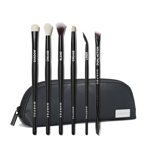 Morphe Eye Stunners Brush Set - 6 Piece Eyeshadow Brush Set - Lining, Blending & Angled Eyeshadow Brushes - Made with Natural & Synthetic Bristles and Includes Makeup Brush Case (6 Count)