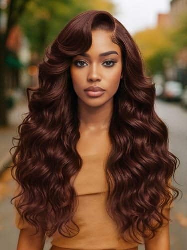 Beauty Forever Bye Bye Knots 7x5 HD Lace Closure Glueless Wig Human Hair Dark Auburn Big Bouncy Wave Side Part Wig Invisi Drawstring Wear and Go Pre Plucked Pre Cut Bleached Knots 150% Density 20inch