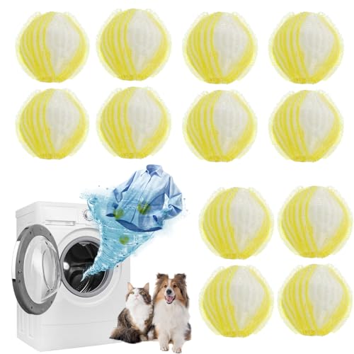 #ColaboraciónPagada<br>12 Bolas Quita Pelos de Mascota Atrapapelos Lavadora Reutilizable Eliminador de Pelo en Lavadora Color Amarillo para Perros y Gatos